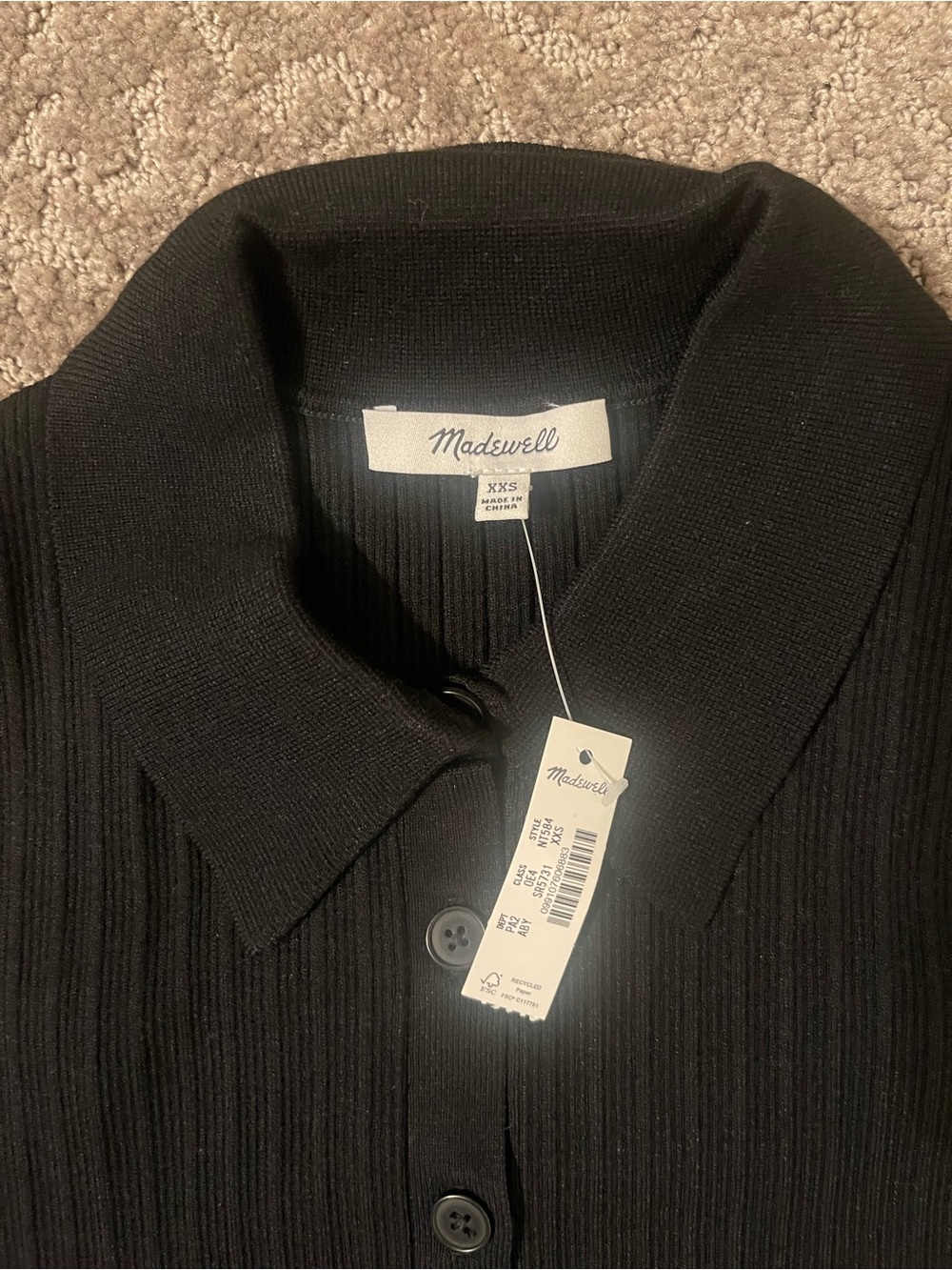 Madewell Black Ribbed Sleeveless Button-Front Collared Tank Top - Picture 5 of 7